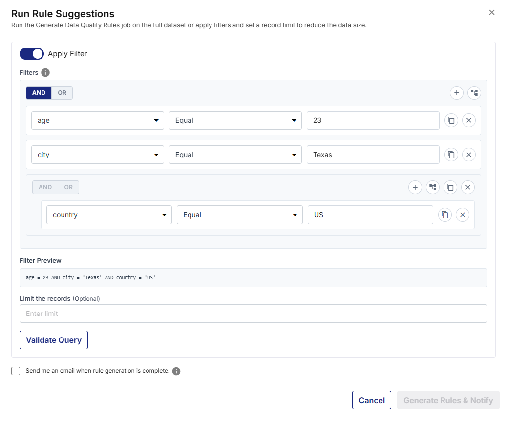 Run Rule Suggestions_Apply Filter